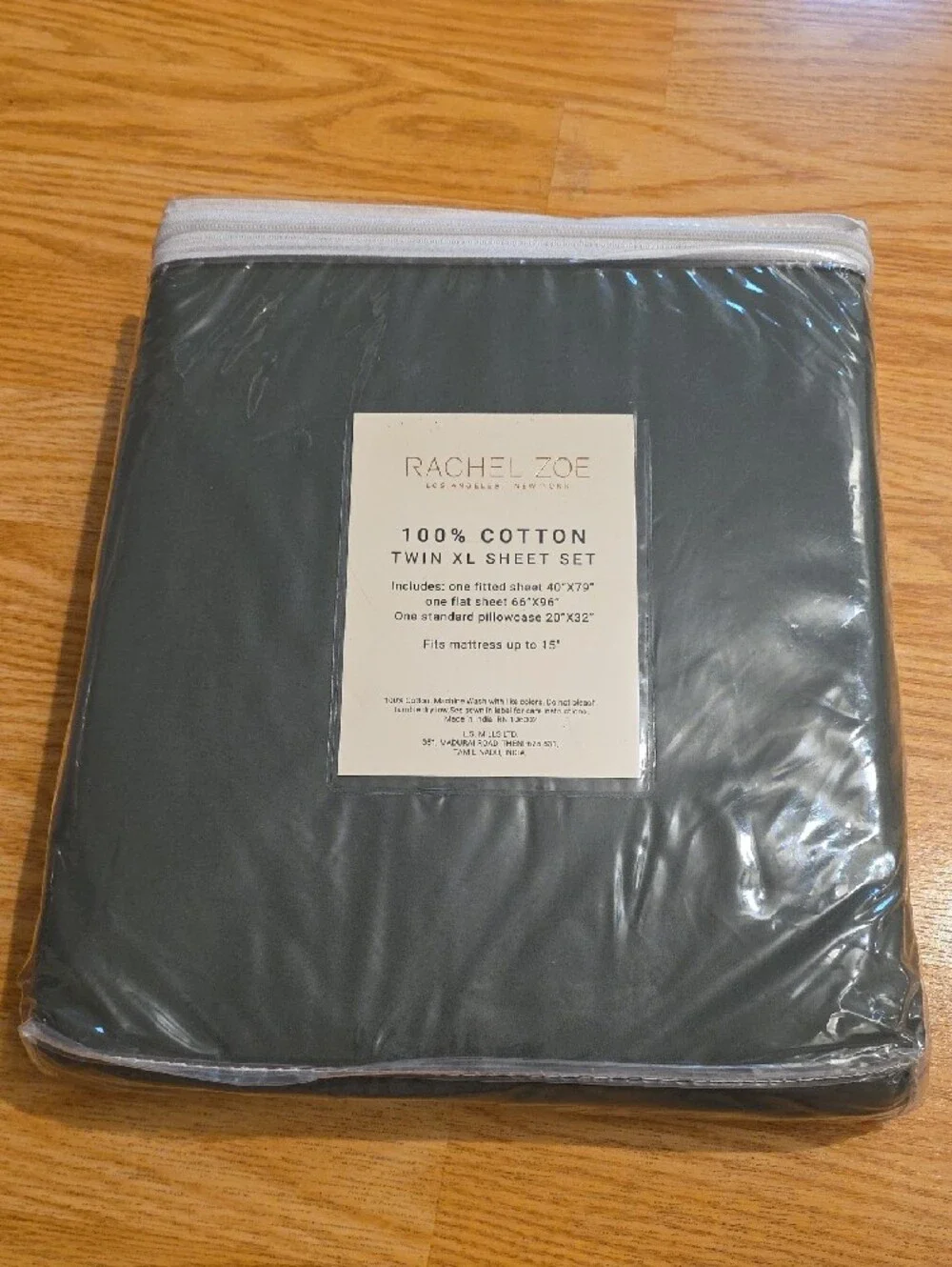 Rachel Zoe Twin XL Cotton Sheet Set - Charcoal Gray